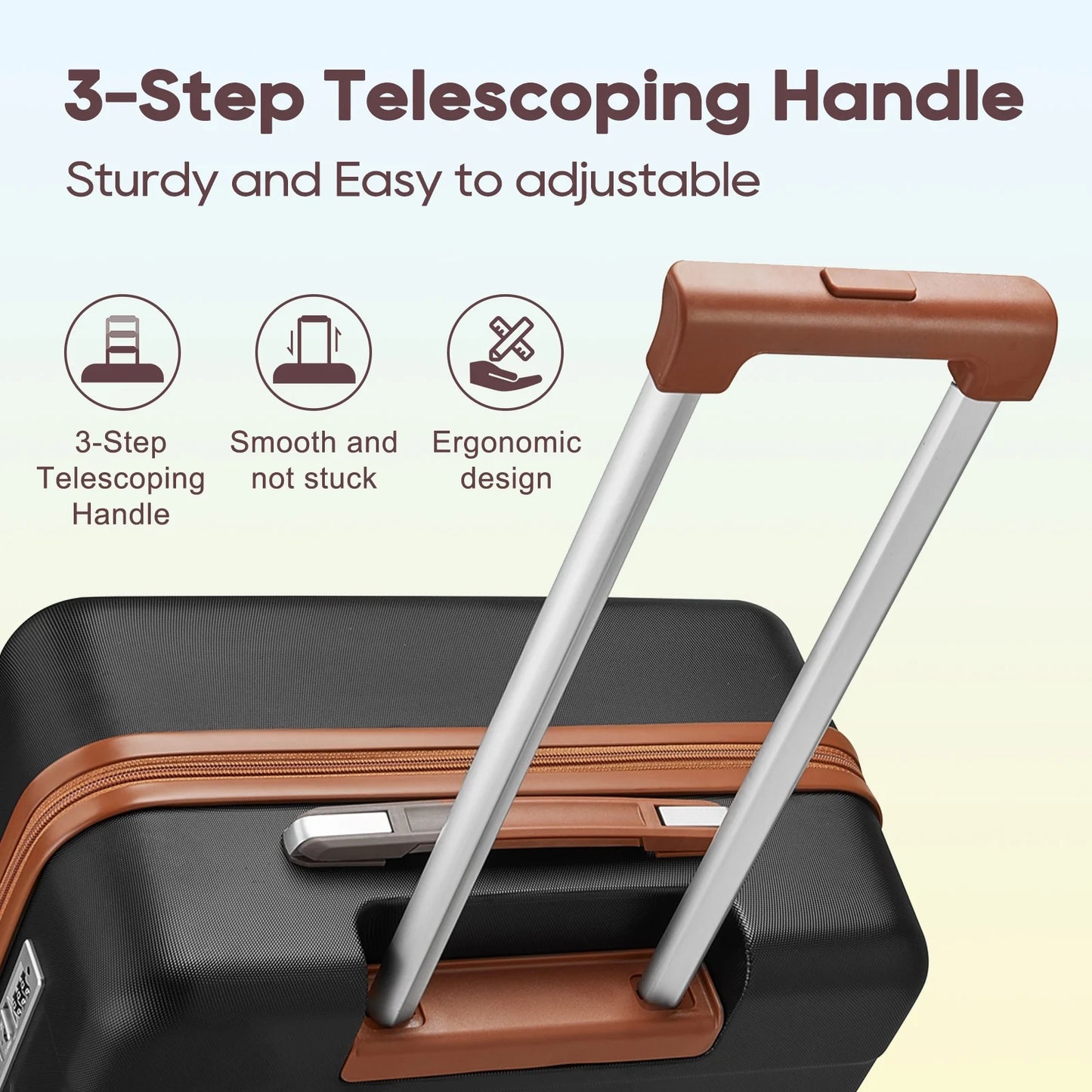 Carry on Luggage 20 in Carry-On Suitcase with Spinner Wheels Hardside 3PCS Set with TSA Lock-Black