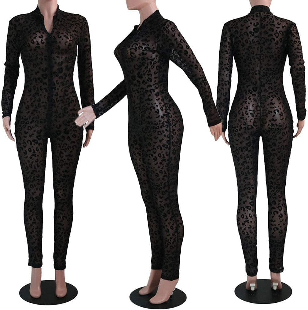 Sheer Mesh Jumpsuit: Leopard Print