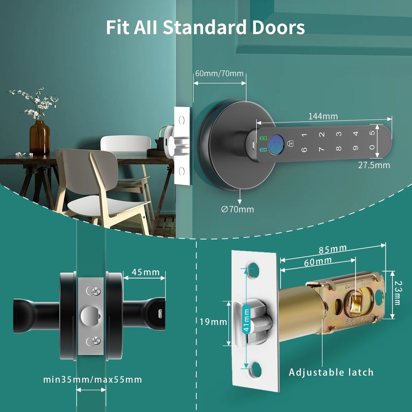 Smart Fingerprint Door Lock Biometric Keyless Entry Door Knob with Keypads by for Home