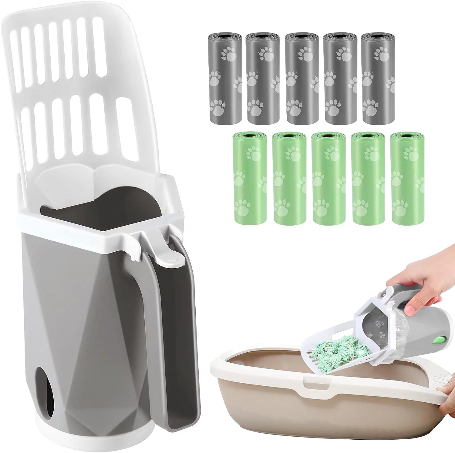 Portable Cat Litter Scooper with 200 Refill Bags