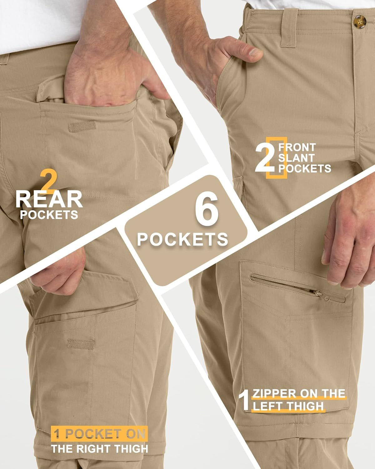 Men's Hiking Pants with Zip-Off Legs: Lightweight, Quick-Dry, UPF 50+, Water-Resistant, Durable