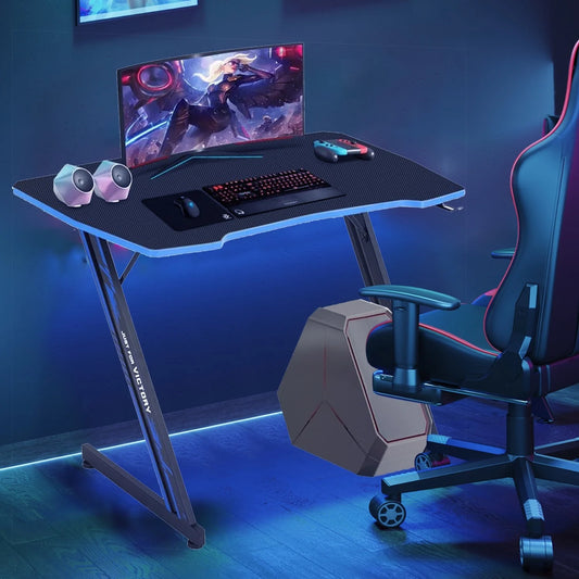 39" Z-Shaped Gaming Desk with Headphone Hook (Blue)