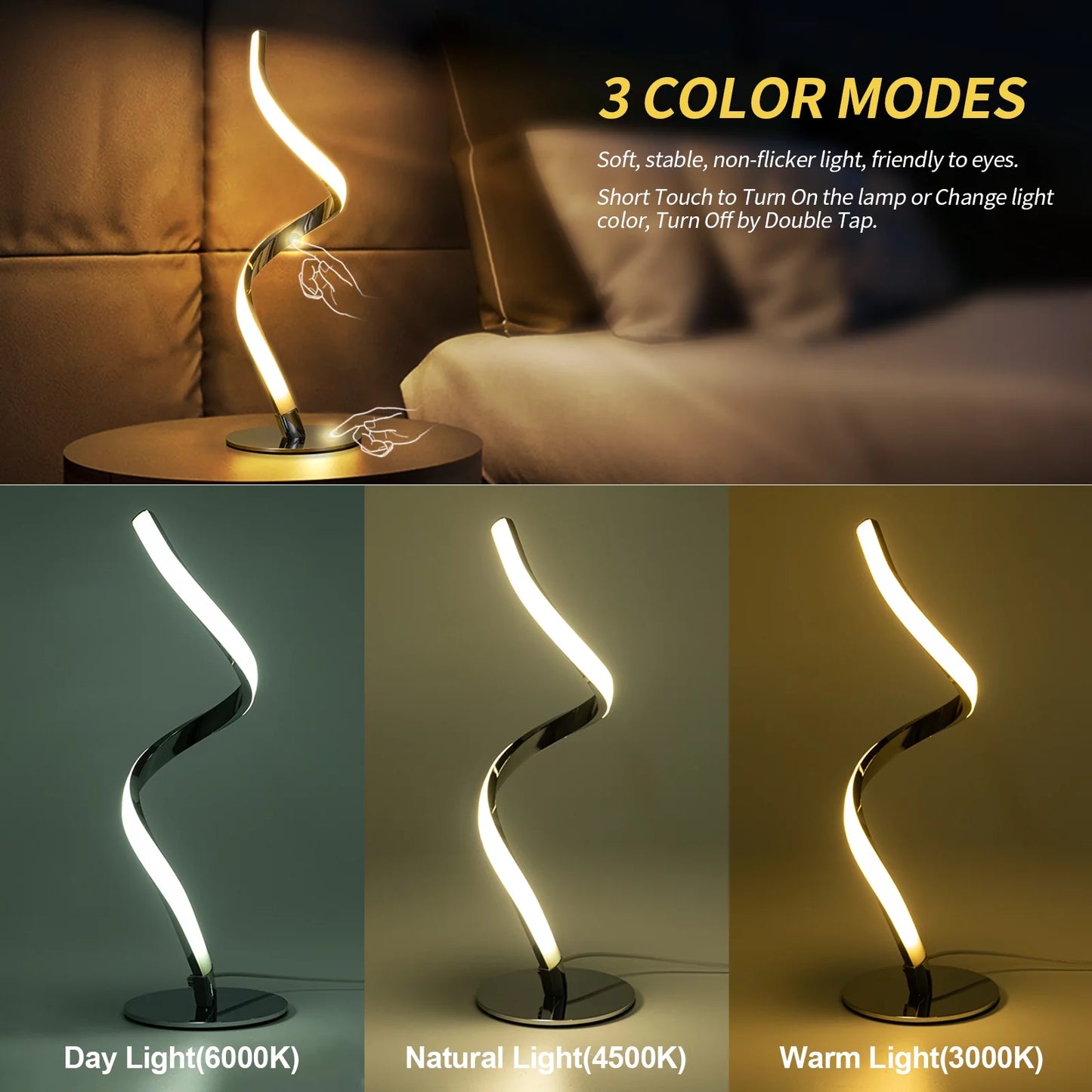 Modern Spiral Touch Control Table Lamp (3-Color Dimmable)