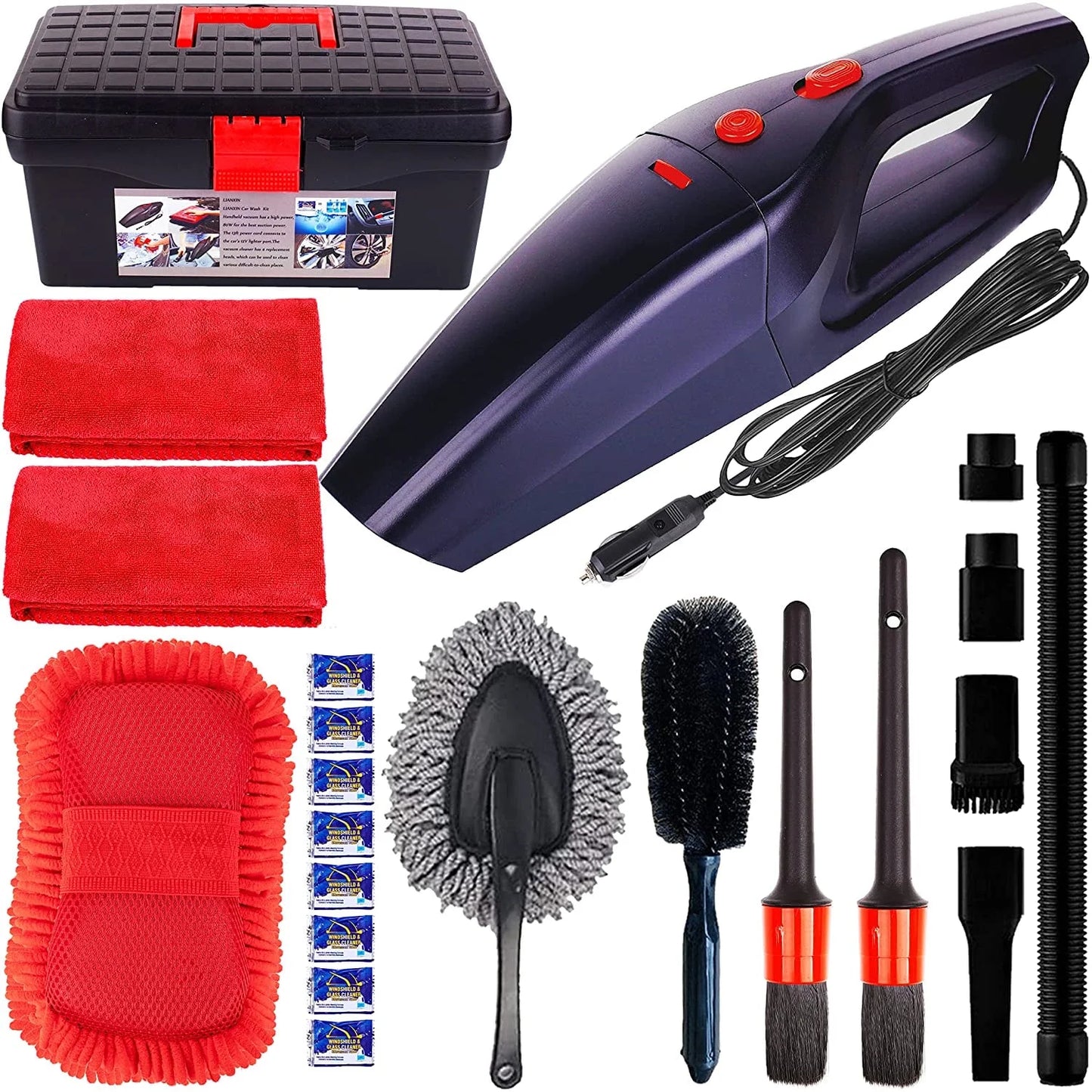 Car Wash Kit & Car Cleaning Kit - High Power Handheld Vacuum - Car Wash Supplies Built for the Perfect Car Wash - Car Interior Cleaning Kit with Brush and Microfiber Towel