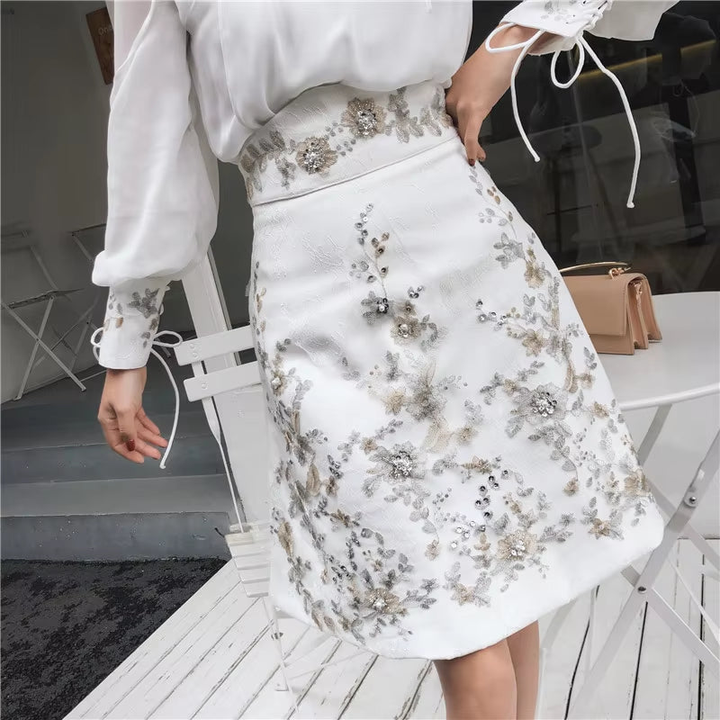 Embroidered Skirt Suit Set