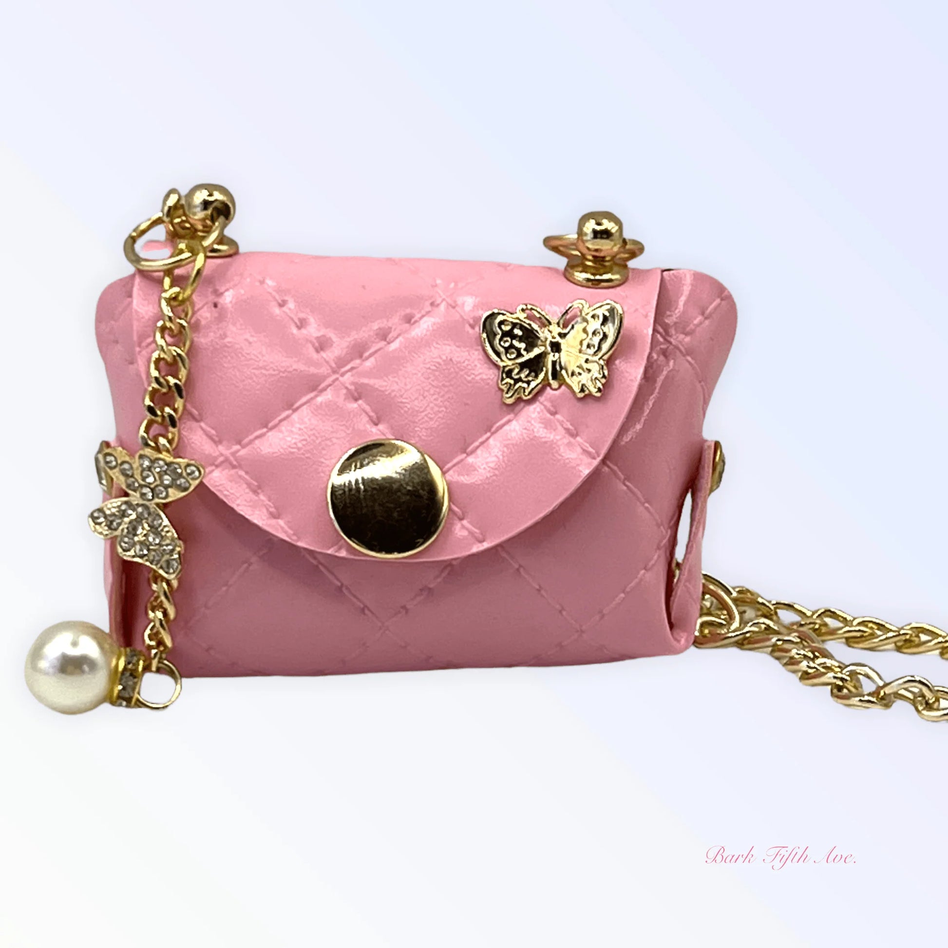 Pink Quilted Vegan Leather Butterfly Bag