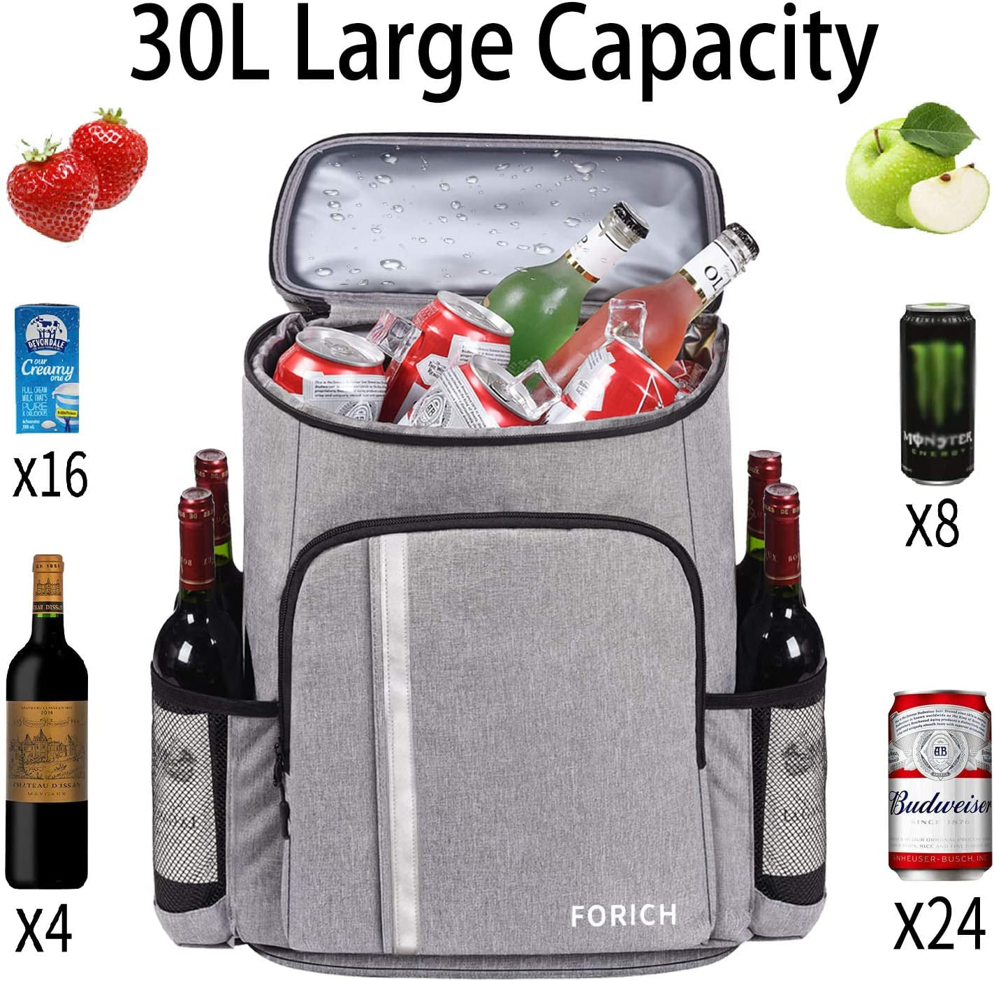 Waterproof Backpack Cooler: 30 Can, Leakproof, Insulated