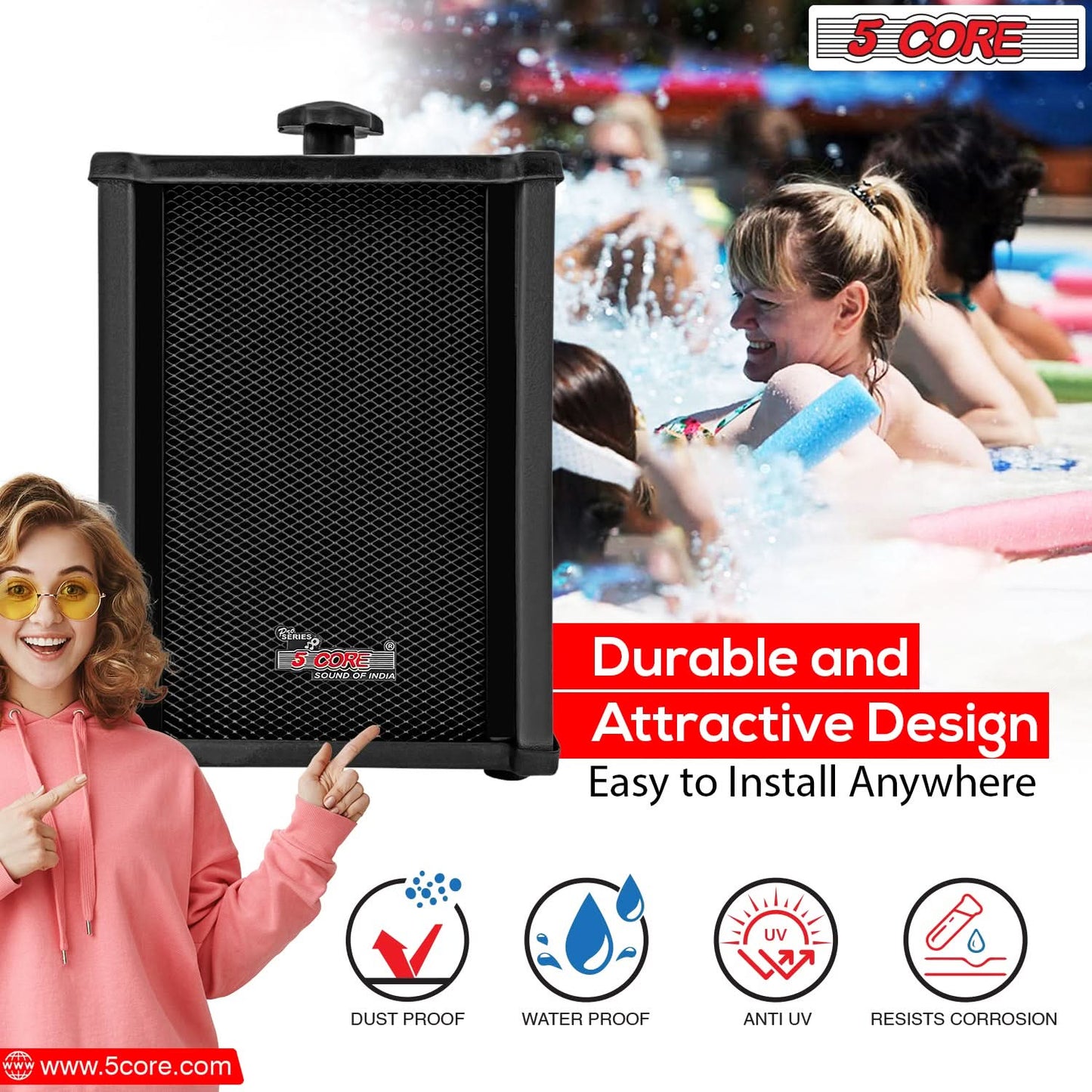 5-Core Outdoor Stereo System: 100W Peak Power