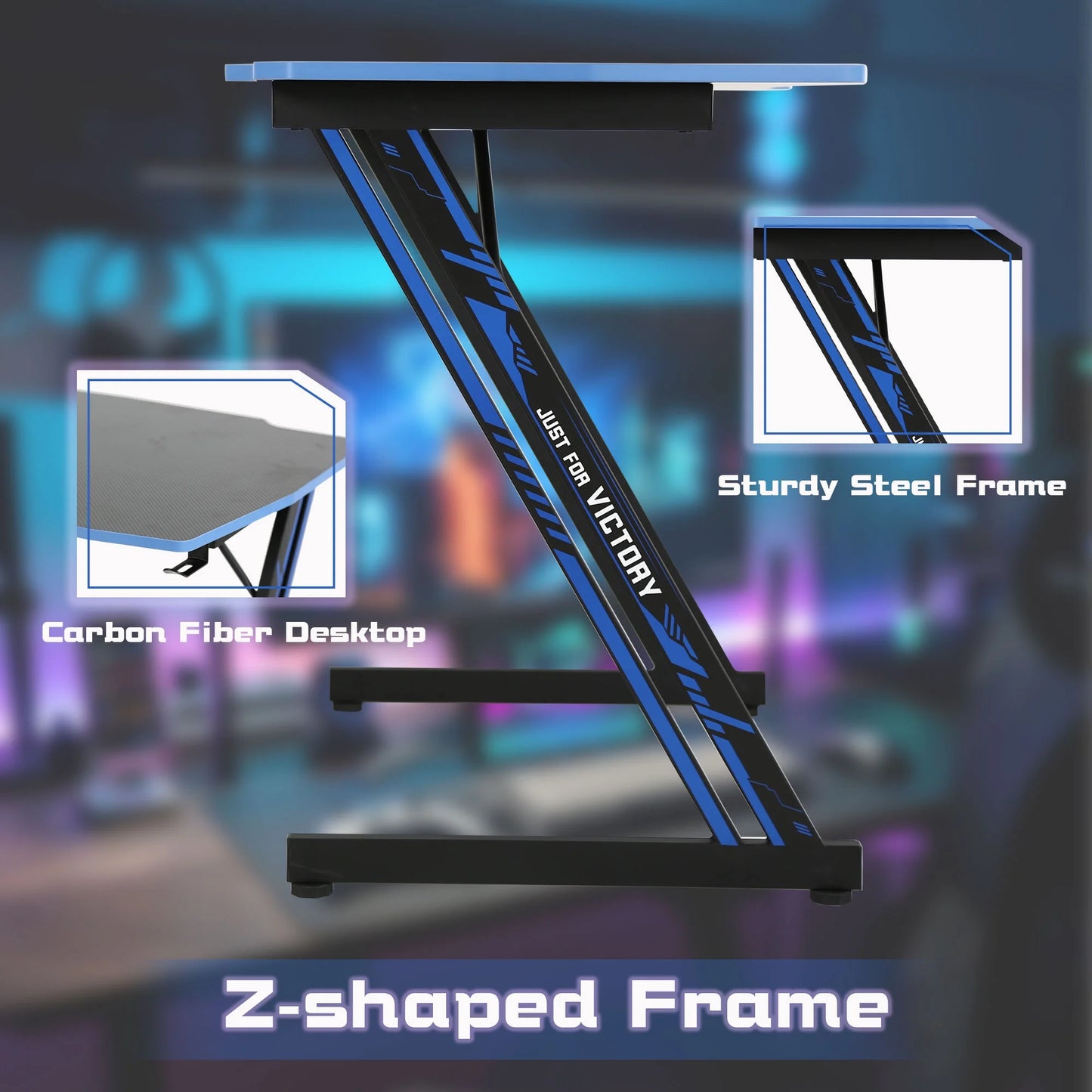 39" Z-Shaped Gaming Desk with Headphone Hook (Blue)