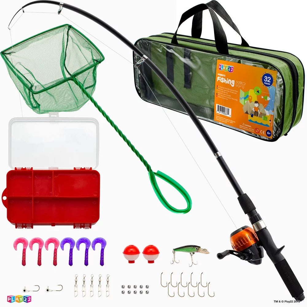 40-Piece Kids Fishing Set with Rod, Tackle & Net