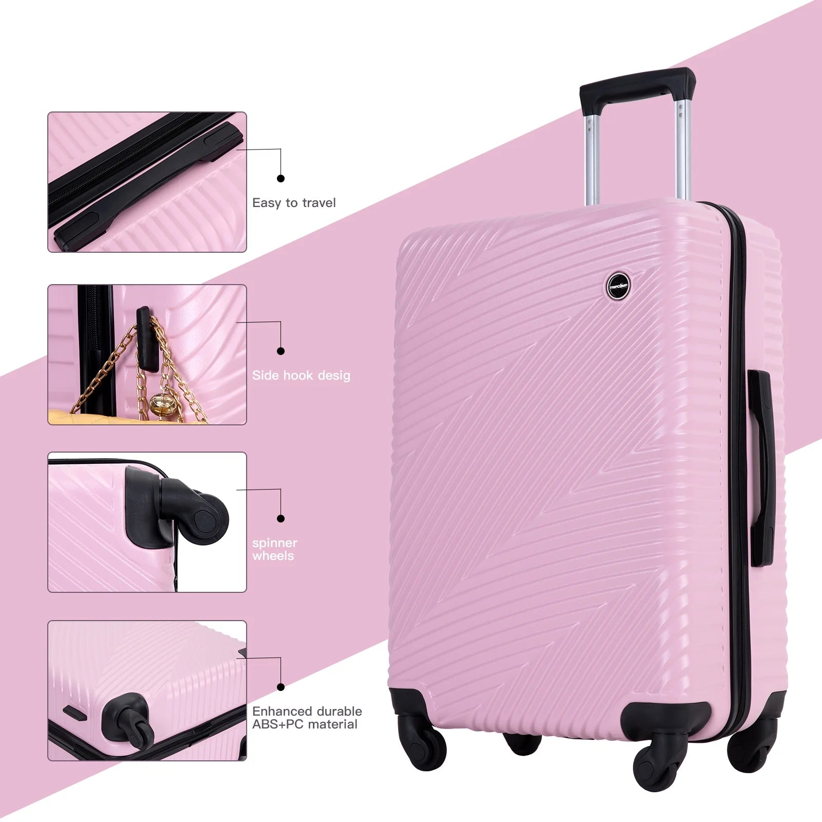 Luggage 3 Piece Set,Suitcase Set with Spinner Wheels Hardside Lightweight Luggage Set 20In24In28In.(Pink)