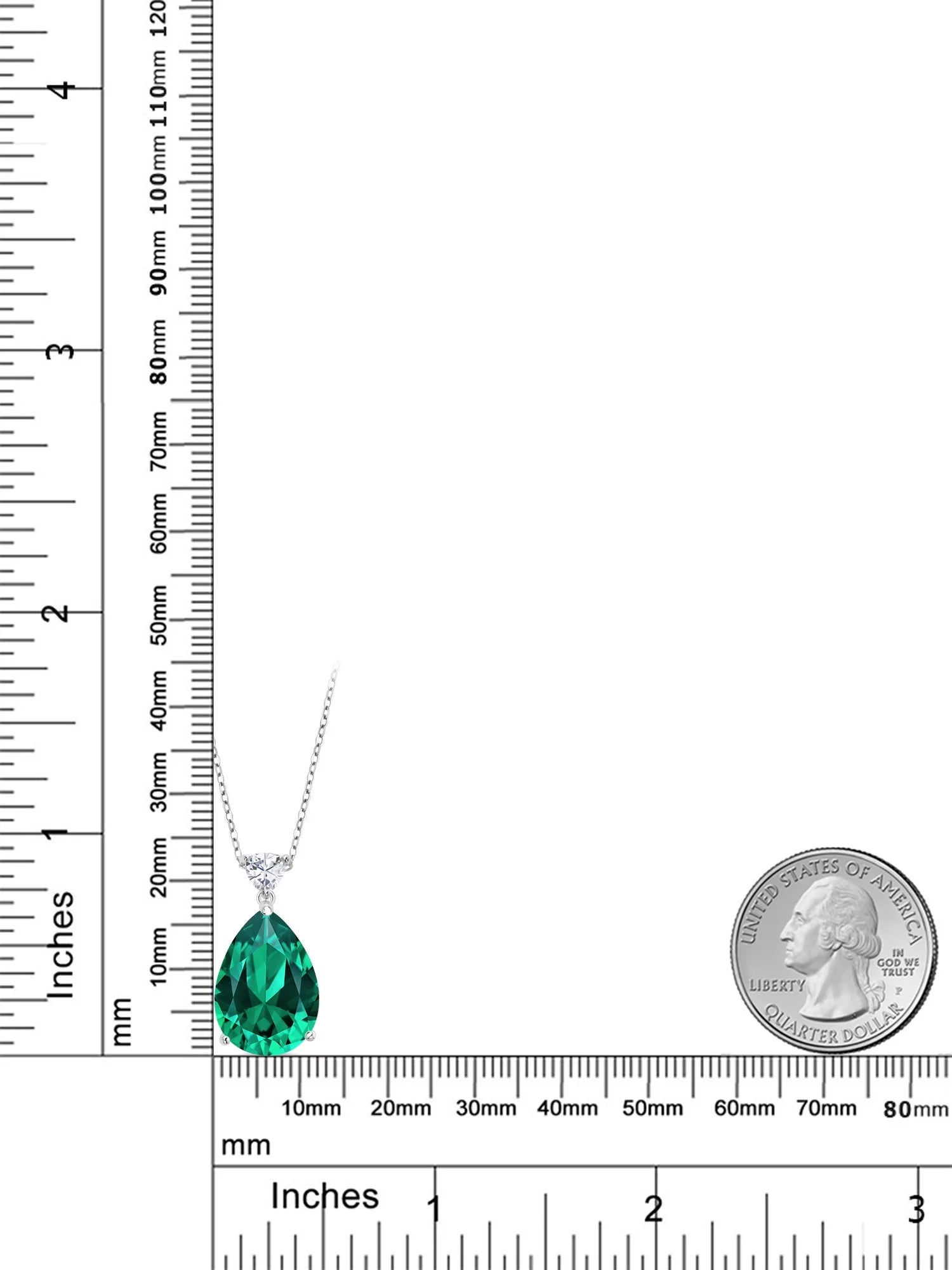 925 Sterling Silver Nano Emerald and White Moissanite Pendant Necklace for Women | Pear Shape 18X13MM | 9.72 Cttw | with 18 Inch Chain