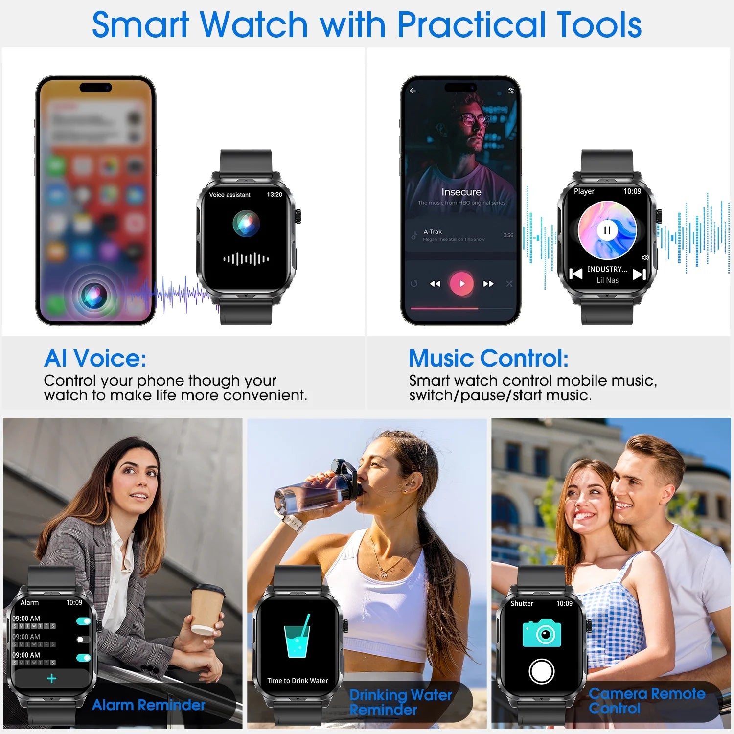 Smart Watch for Android & iPhone, Bluetooth Calling (Black)