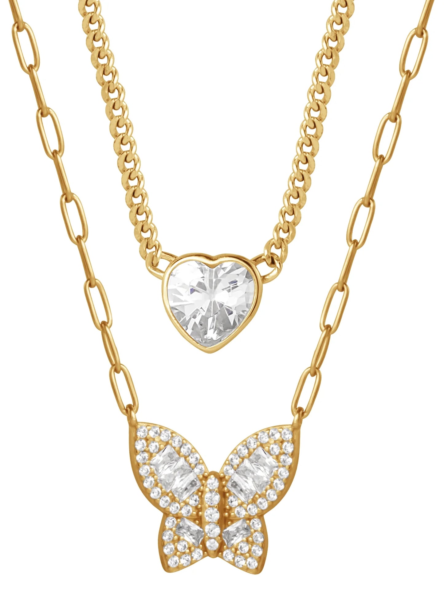 Brilliance Fine Women'S Cubic Zirconia Yellow Gold Plated Sterling Silver Heart and Butterfly Necklace Set, 18"