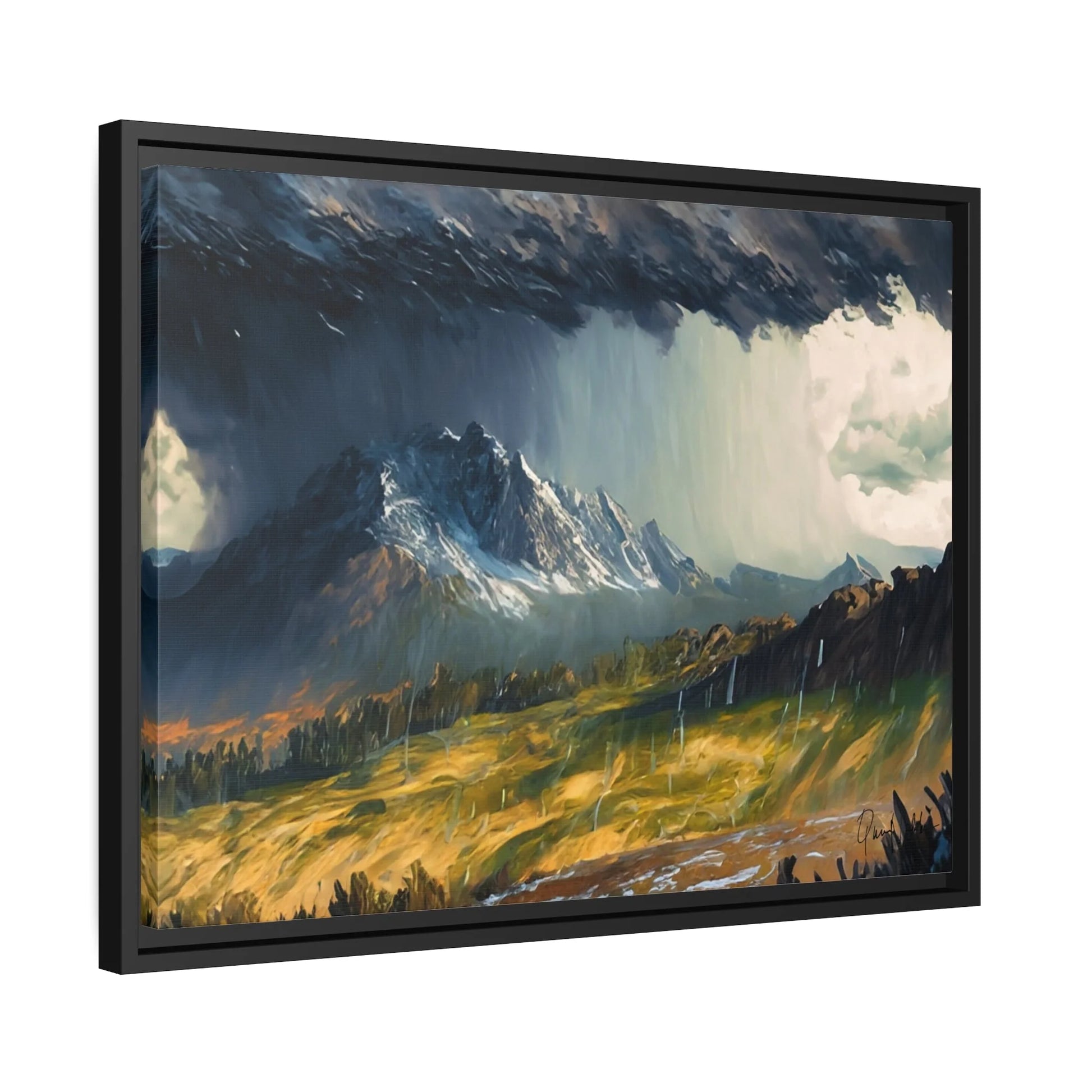 Landscape Raining in the Mountains Canvas Wall Art - by Queennoble