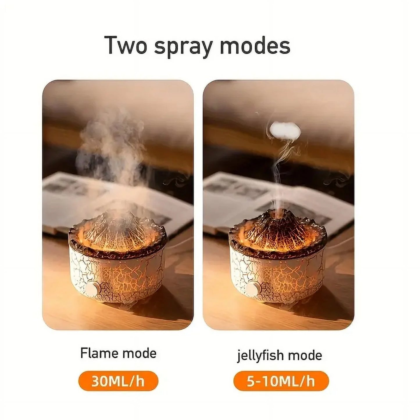 Flame Diffuser Humidifier with 3D Flame & Volcano Effect