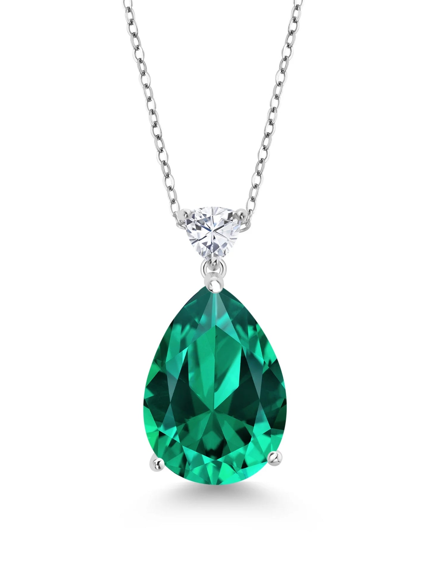 925 Sterling Silver Nano Emerald and White Moissanite Pendant Necklace for Women | Pear Shape 18X13MM | 9.72 Cttw | with 18 Inch Chain