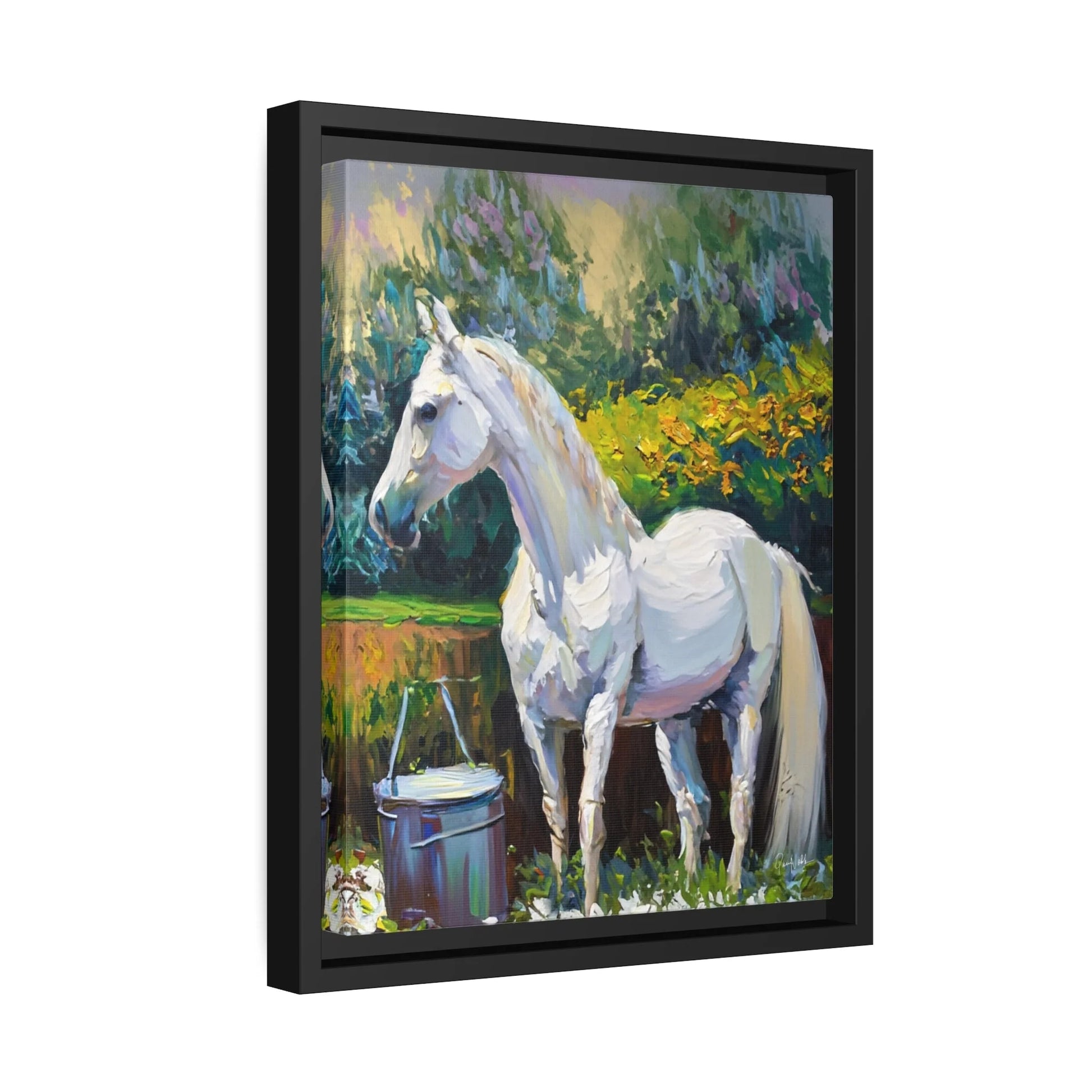 WHITE HORSE in the GARDEN Canvas Wall Art - by Queennoble