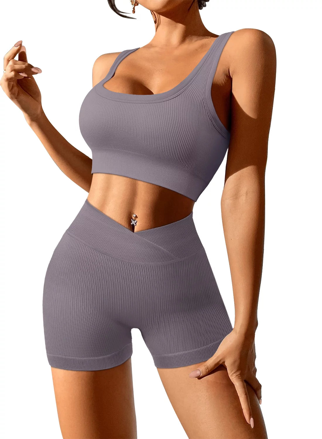 Women's 2-Piece Workout Set: Butt Lift Shorts & Crop Top