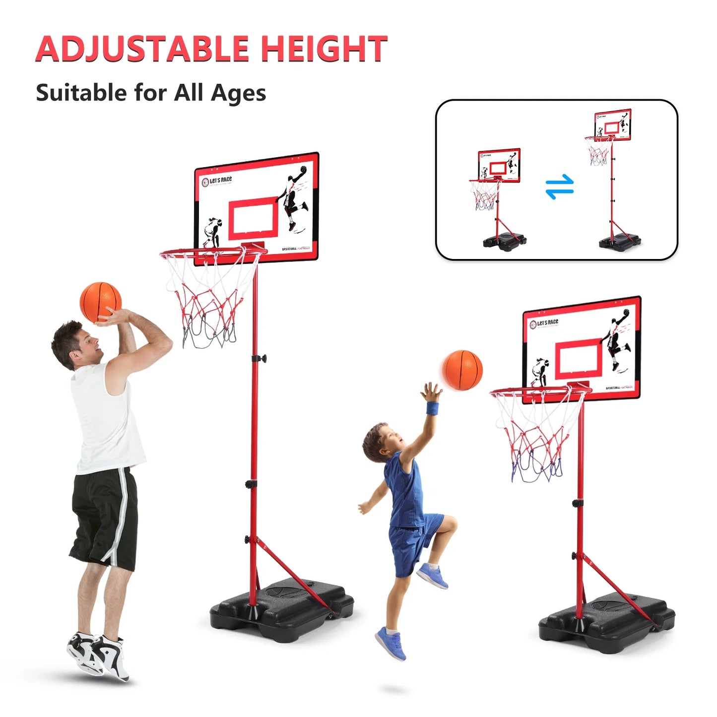 Adjustable Height Basketball Hoop for Kids (Ages 3-8)