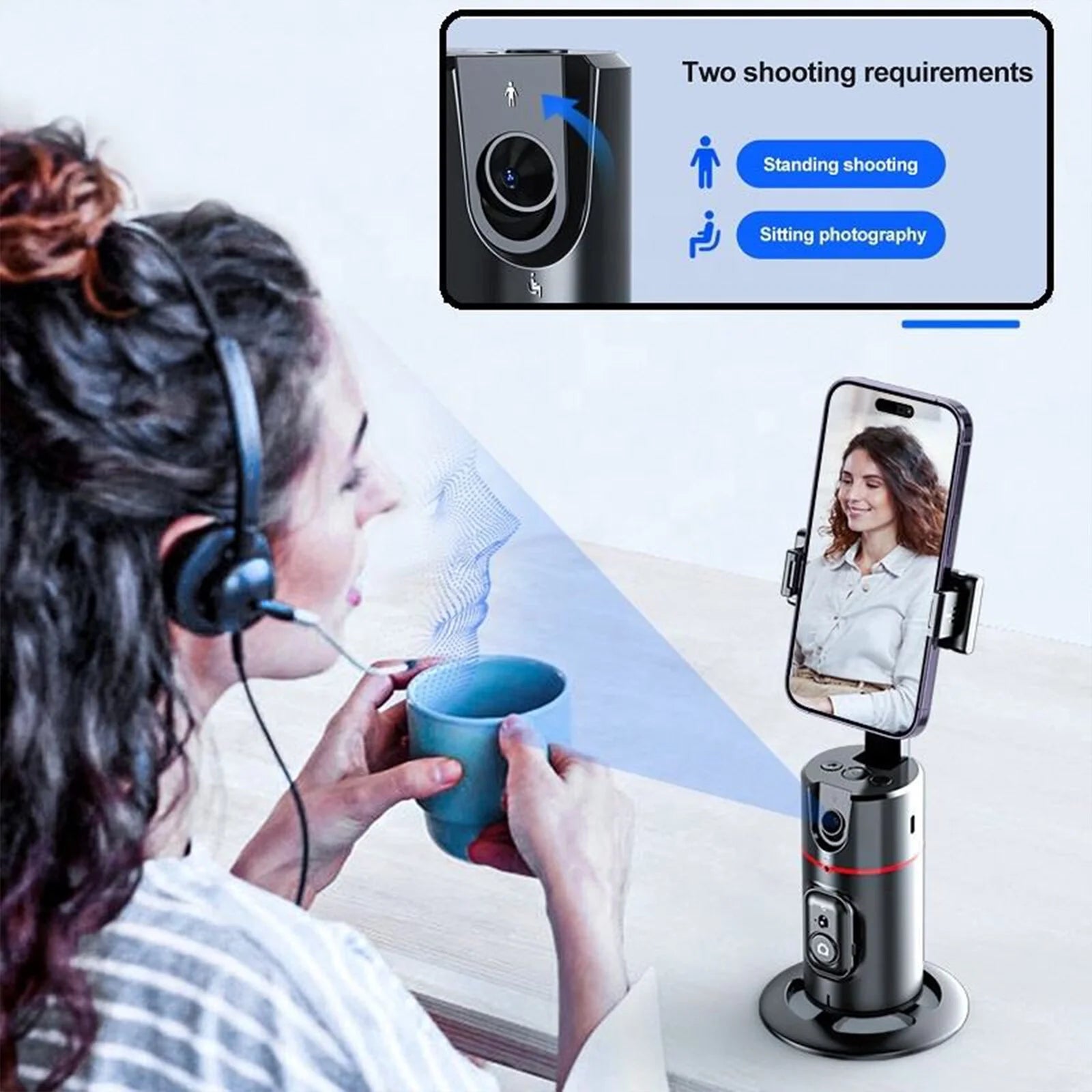 Auto Face Tracking Phone Tripod, 360° Rotation