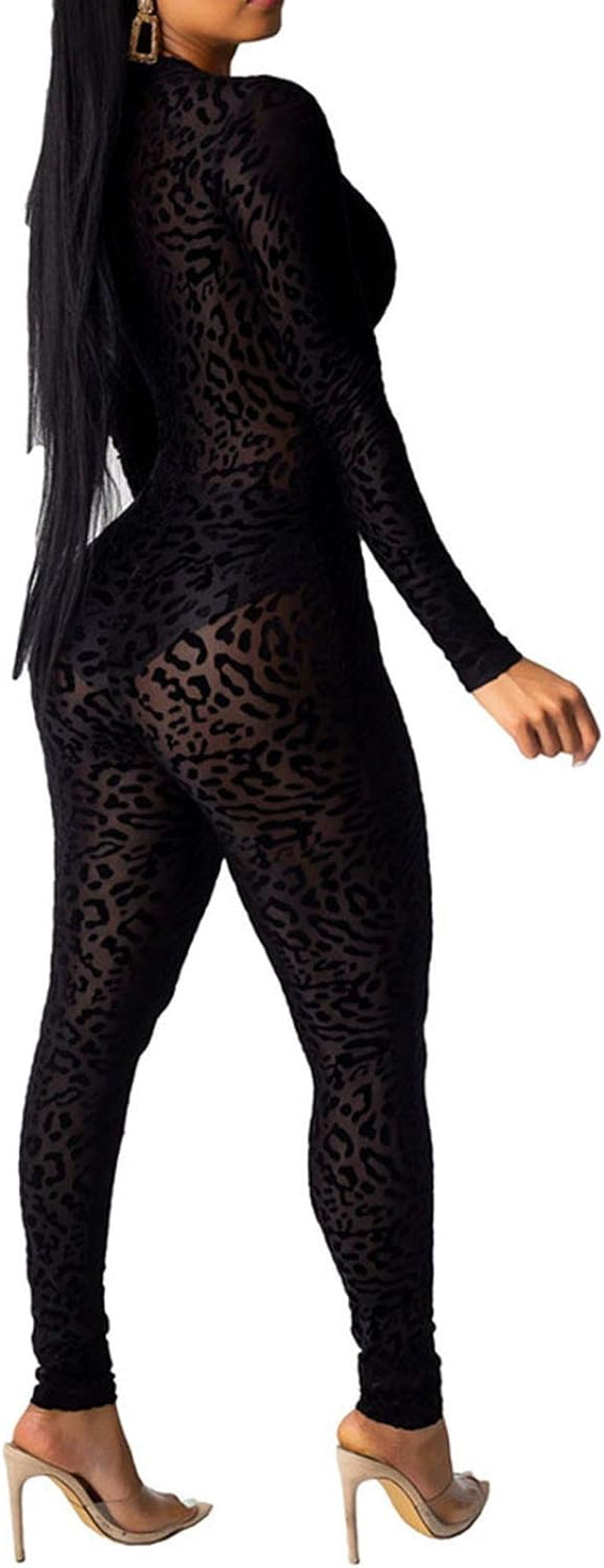 Sheer Mesh Jumpsuit: Leopard Print