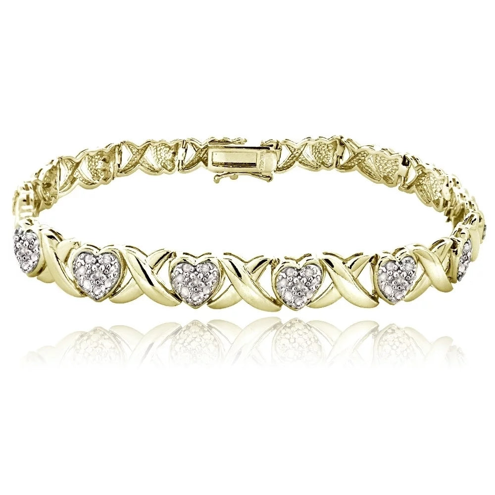 Gold Tone 1.00Ct Diamond X & Heart Tennis Bracelet