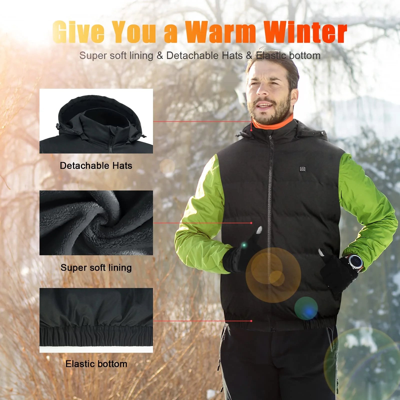 Heated Vest with 10000mAh Battery & Detachable Hood (XL)