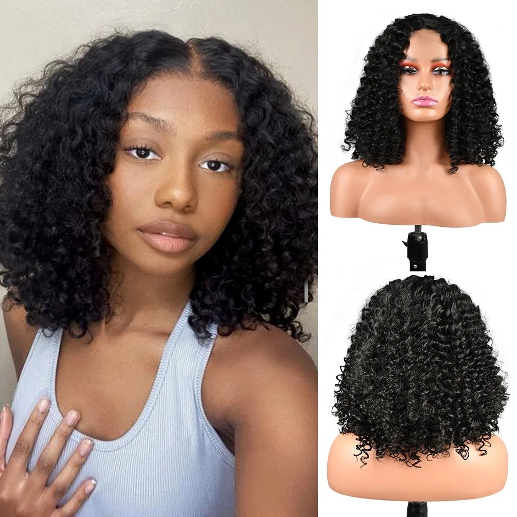 14" Deep Wave Bob Synthetic Lace Front Wig, 150 Density