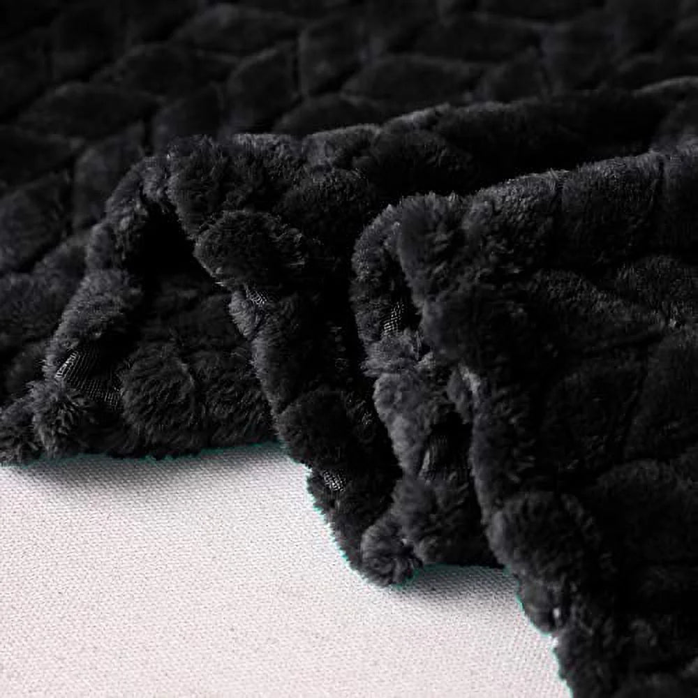 Large Flannel Fleece Throw Blanket, Jacquard Weave Leaves Pattern (50" X 70", Black)- Soft, Warm, Lightweight