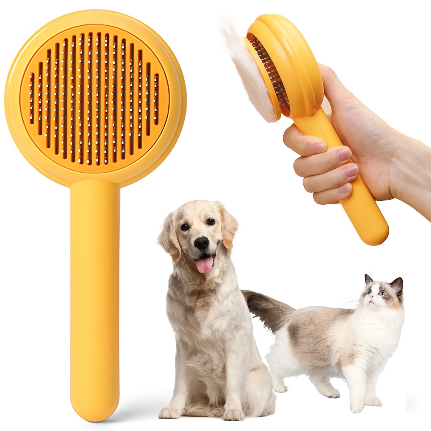 Self-Cleaning Slicker Brush for Cats & Dogs (Yellow)