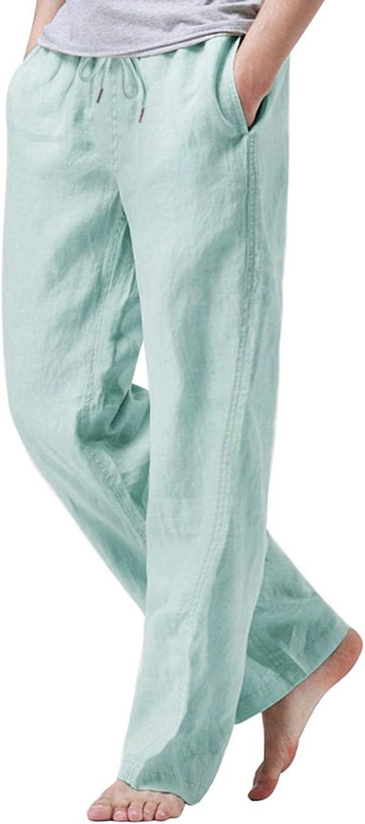 Men's Breathable Cotton Linen Joggers: Elastic Waist, Drawstring, Casual & Comfortable