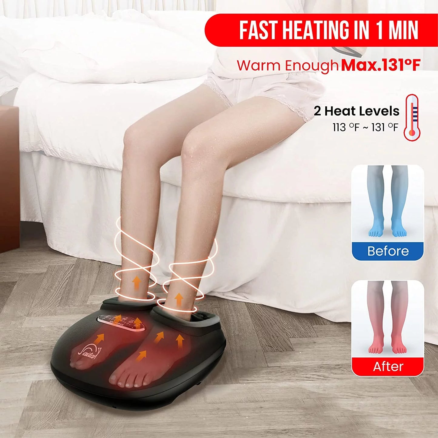 Shiatsu Foot Massager with Heat & Compression (Fits Size 12)