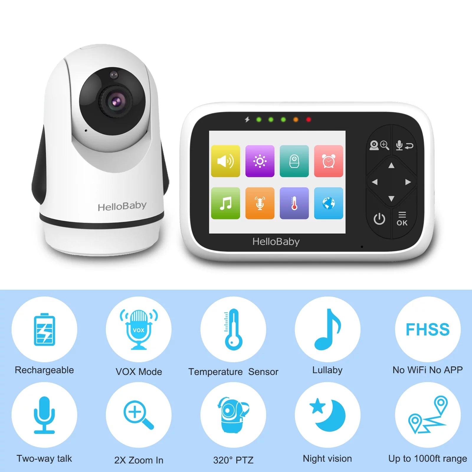 3.2" Baby Monitor with Camera, Pan/Tilt/Zoom & Night Vision