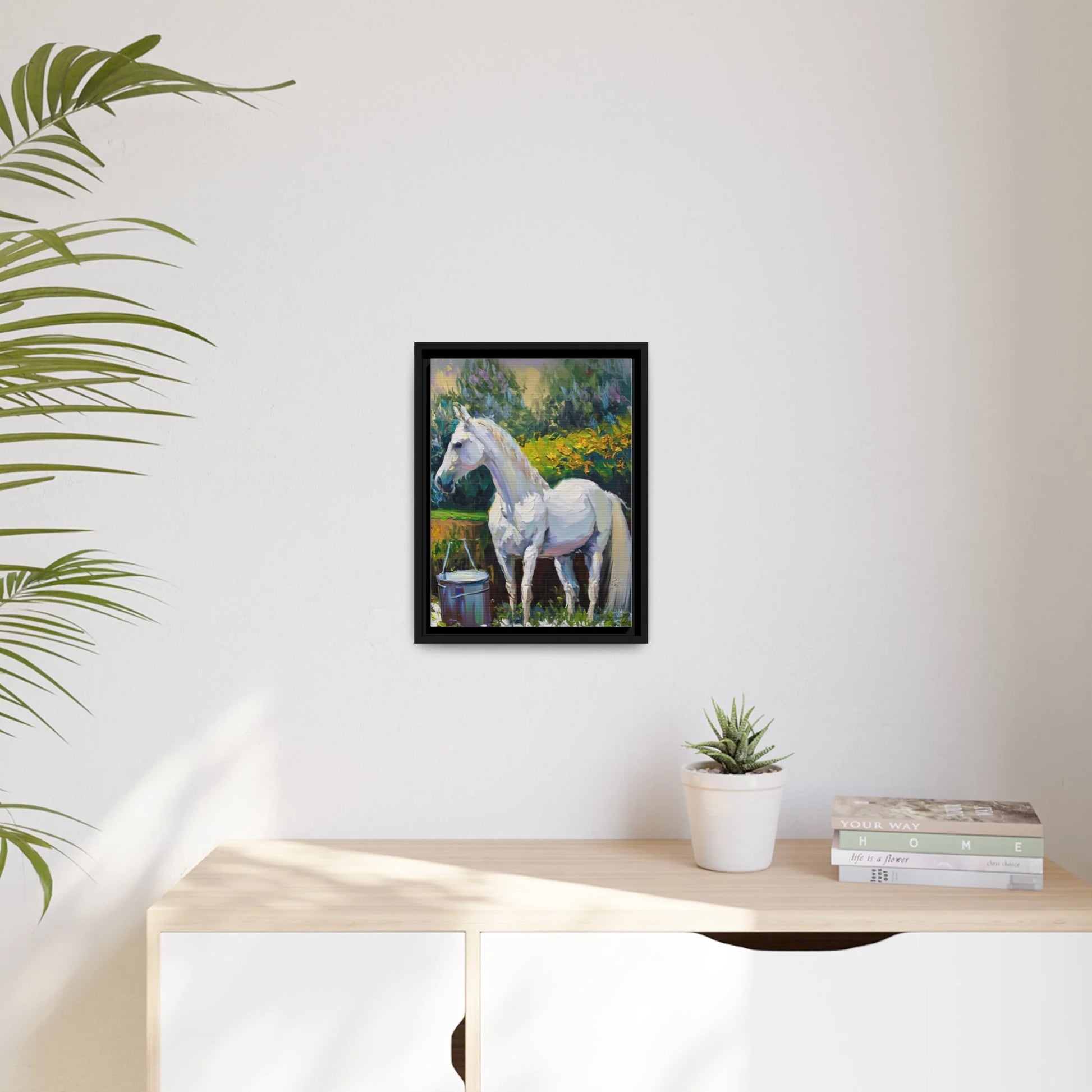 WHITE HORSE in the GARDEN Canvas Wall Art - by Queennoble