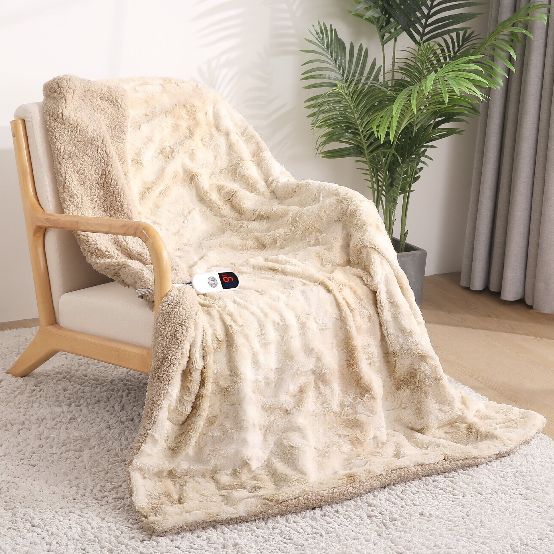 Soft Faux Fur Electric Blanket - 6 Heat Settings, 50x60"