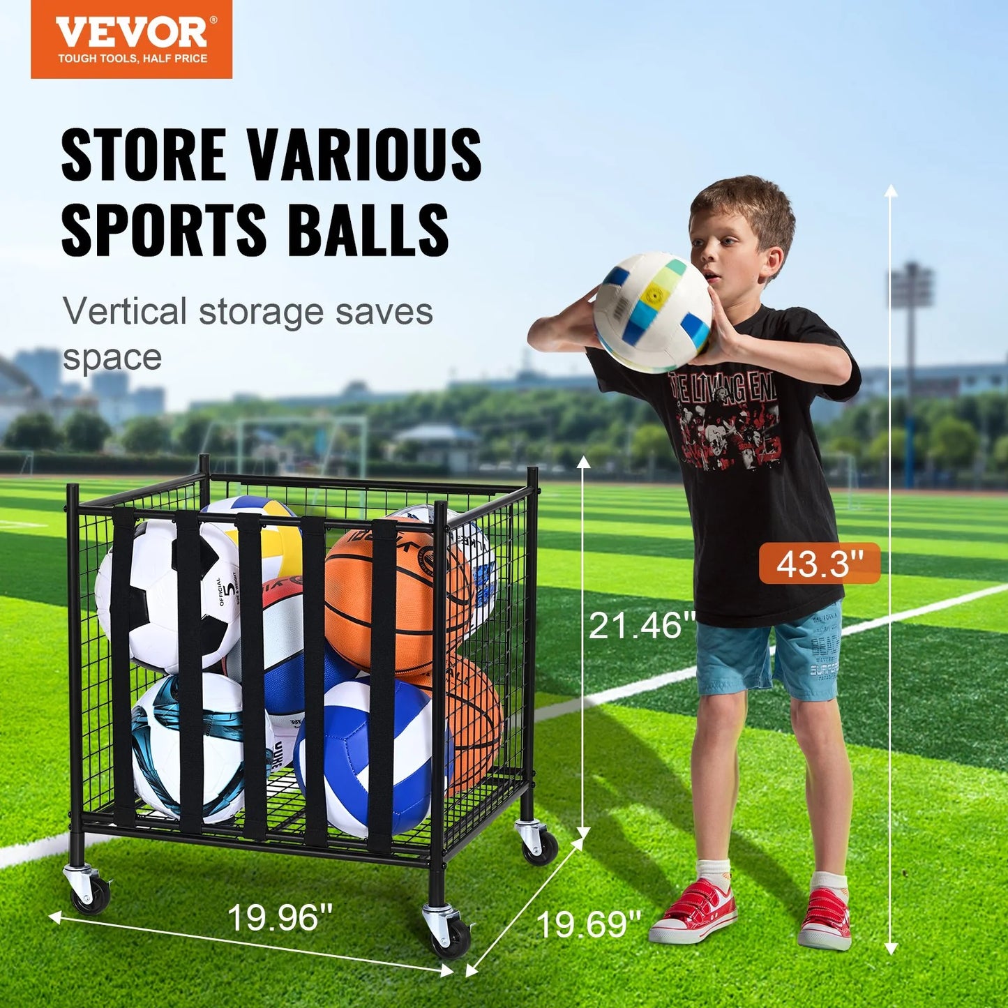 Rolling Sports Ball Cart: Lockable & Durable