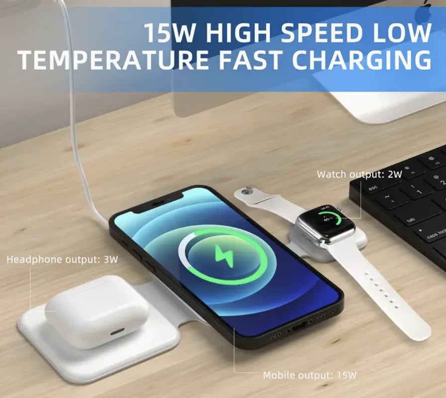 3-in-1 Wireless Charger: 15W Fast Charging