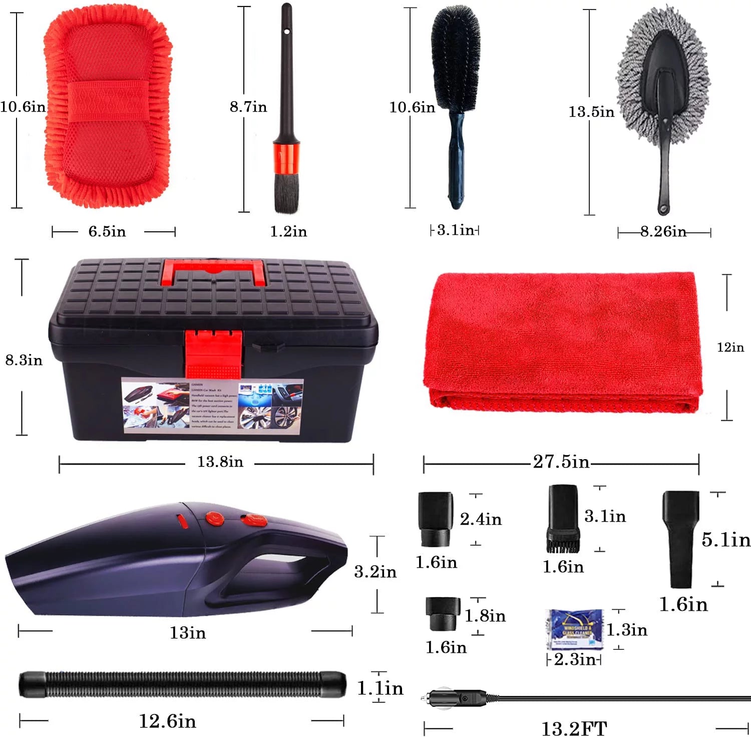 Car Wash Kit & Car Cleaning Kit - High Power Handheld Vacuum - Car Wash Supplies Built for the Perfect Car Wash - Car Interior Cleaning Kit with Brush and Microfiber Towel