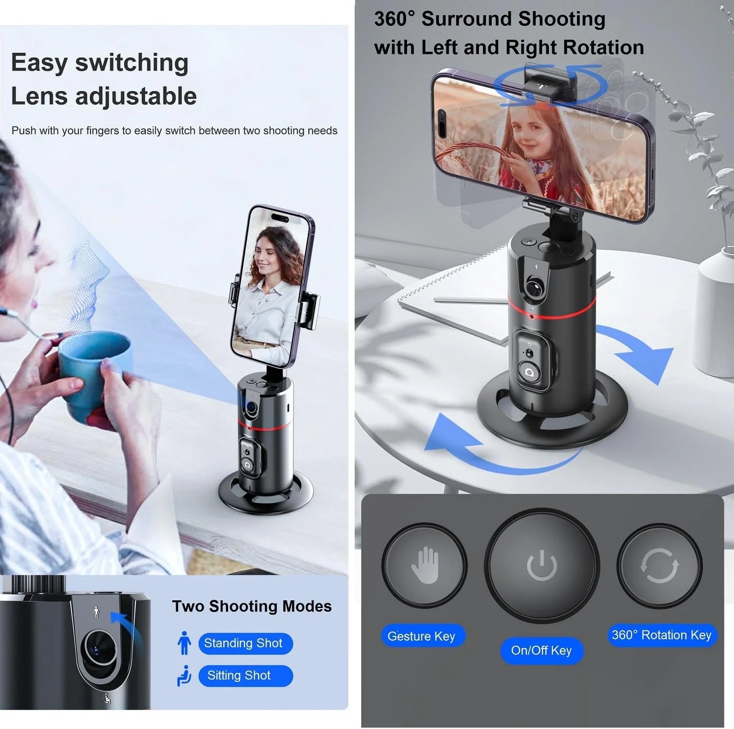 Auto Face Tracking Phone Tripod, 360° Rotation