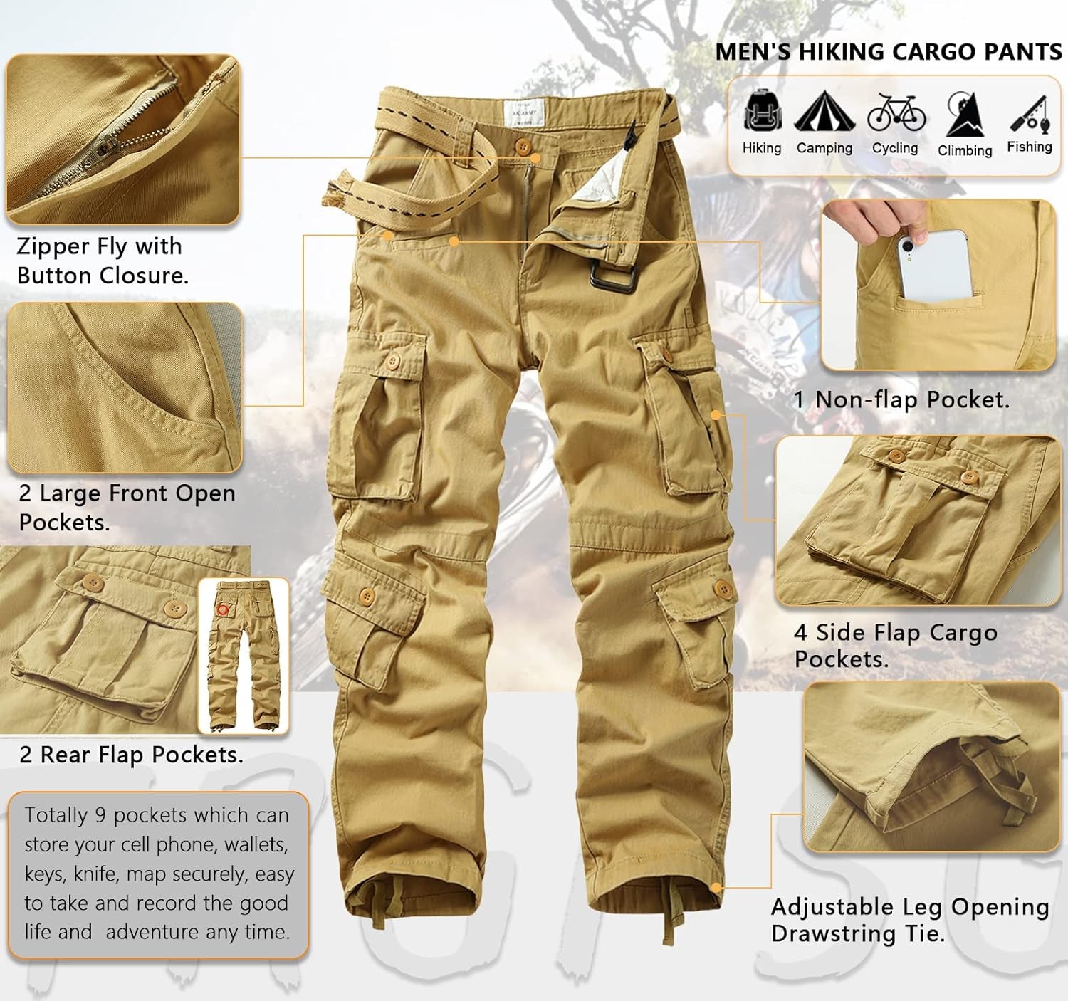 Men's Cargo Pants: Cotton Camo, Relaxed Fit with Multiple Pockets