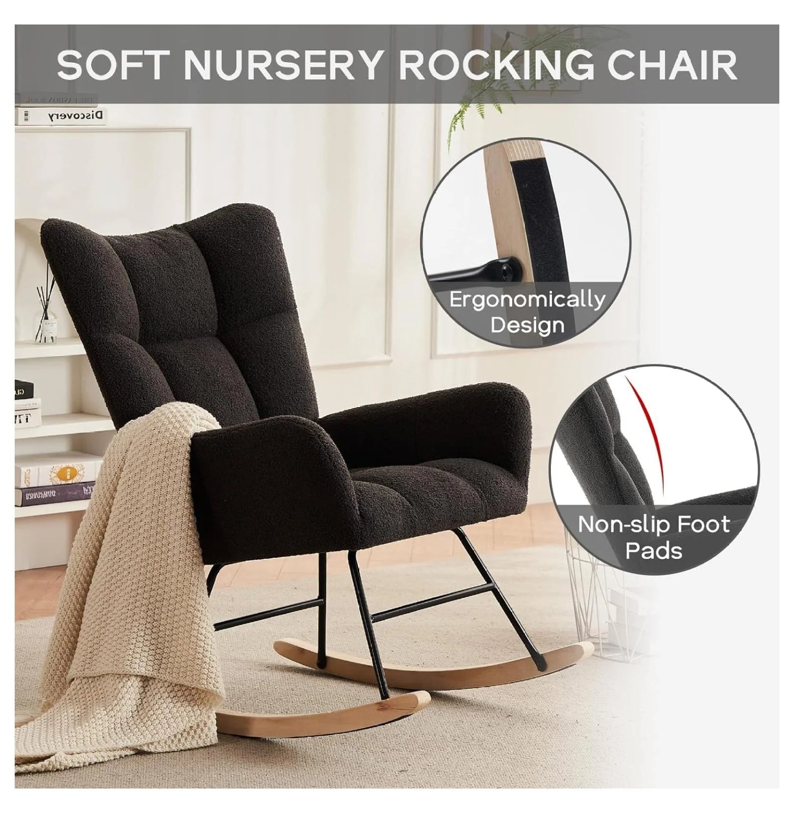 Modern Nursery Rocking Glider with High Back