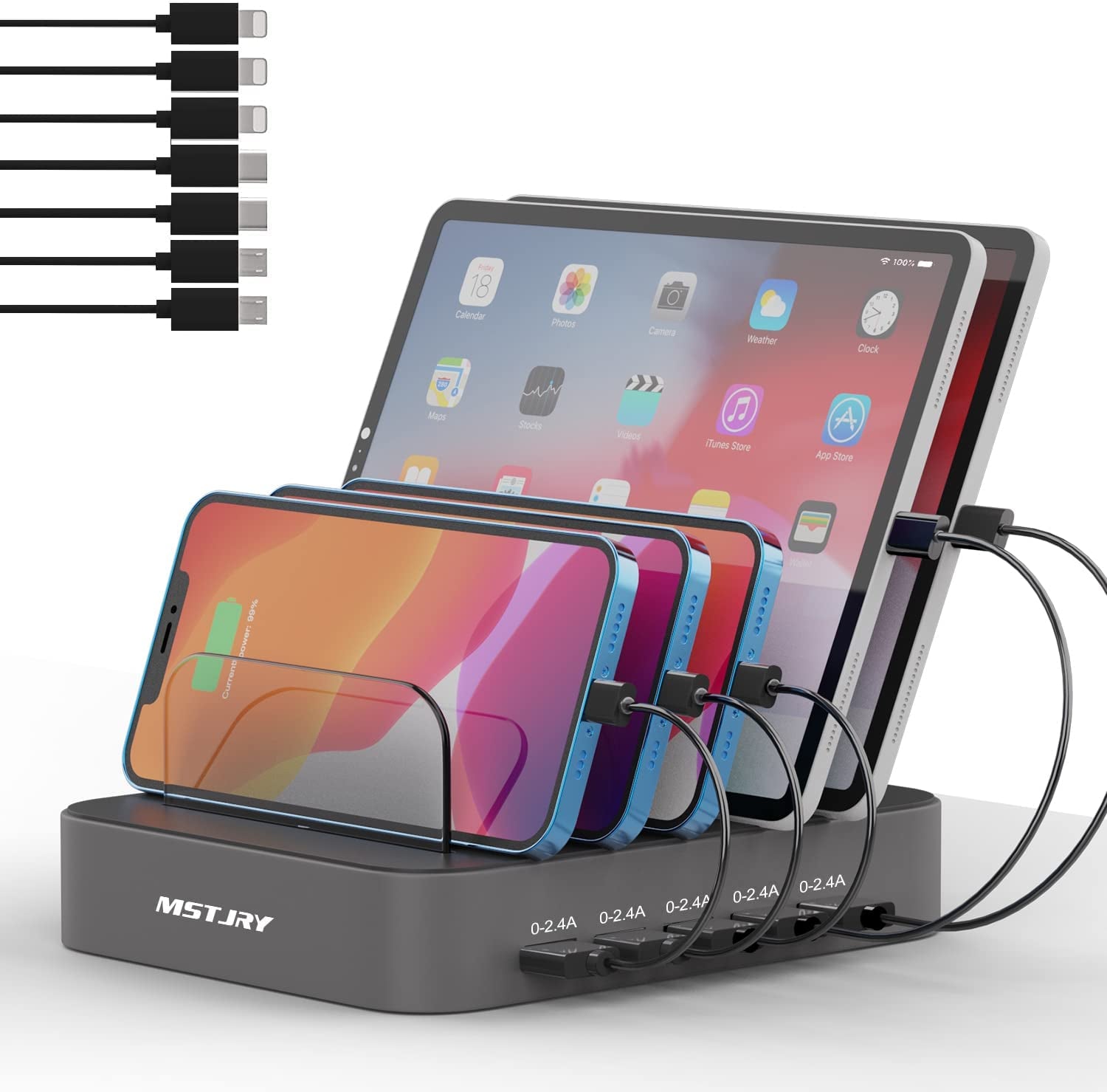 Multi-Device Charger: 5 Ports, 7 Cables