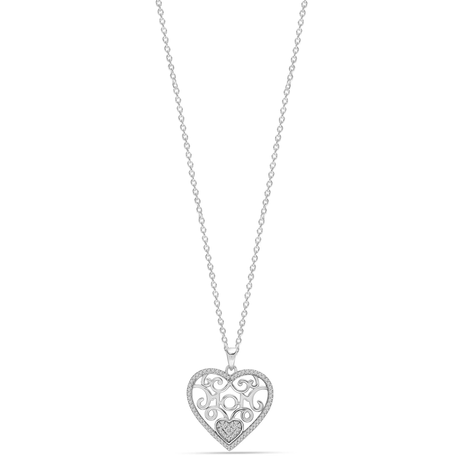 925 Sterling Silver Light-Weight CZ Filigree Heart Pendant Necklace Jewelry Gifts for Women and Teen Girls 18" Inch