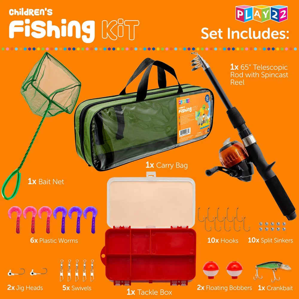 40-Piece Kids Fishing Set with Rod, Tackle & Net