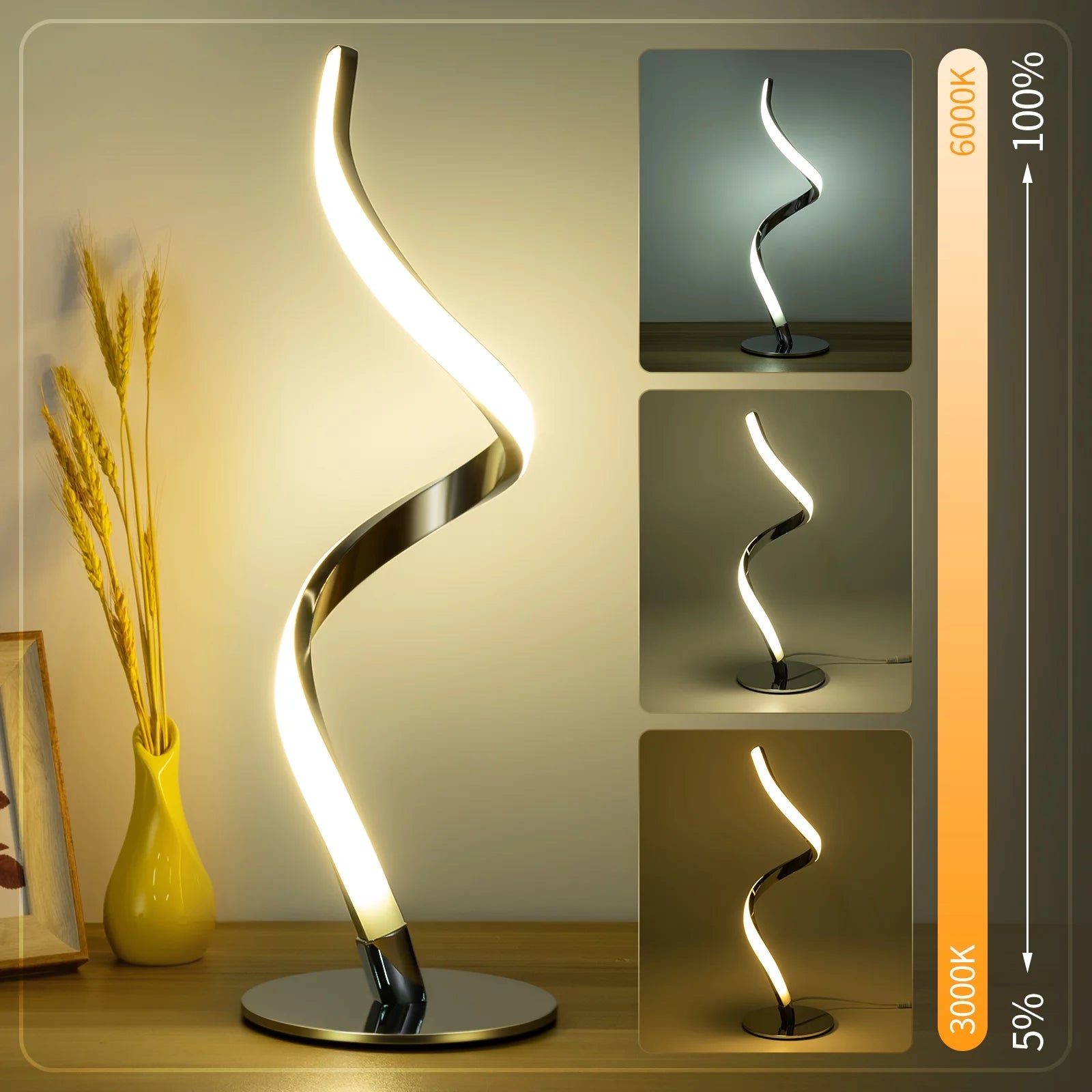 Modern Spiral Touch Control Table Lamp (3-Color Dimmable)