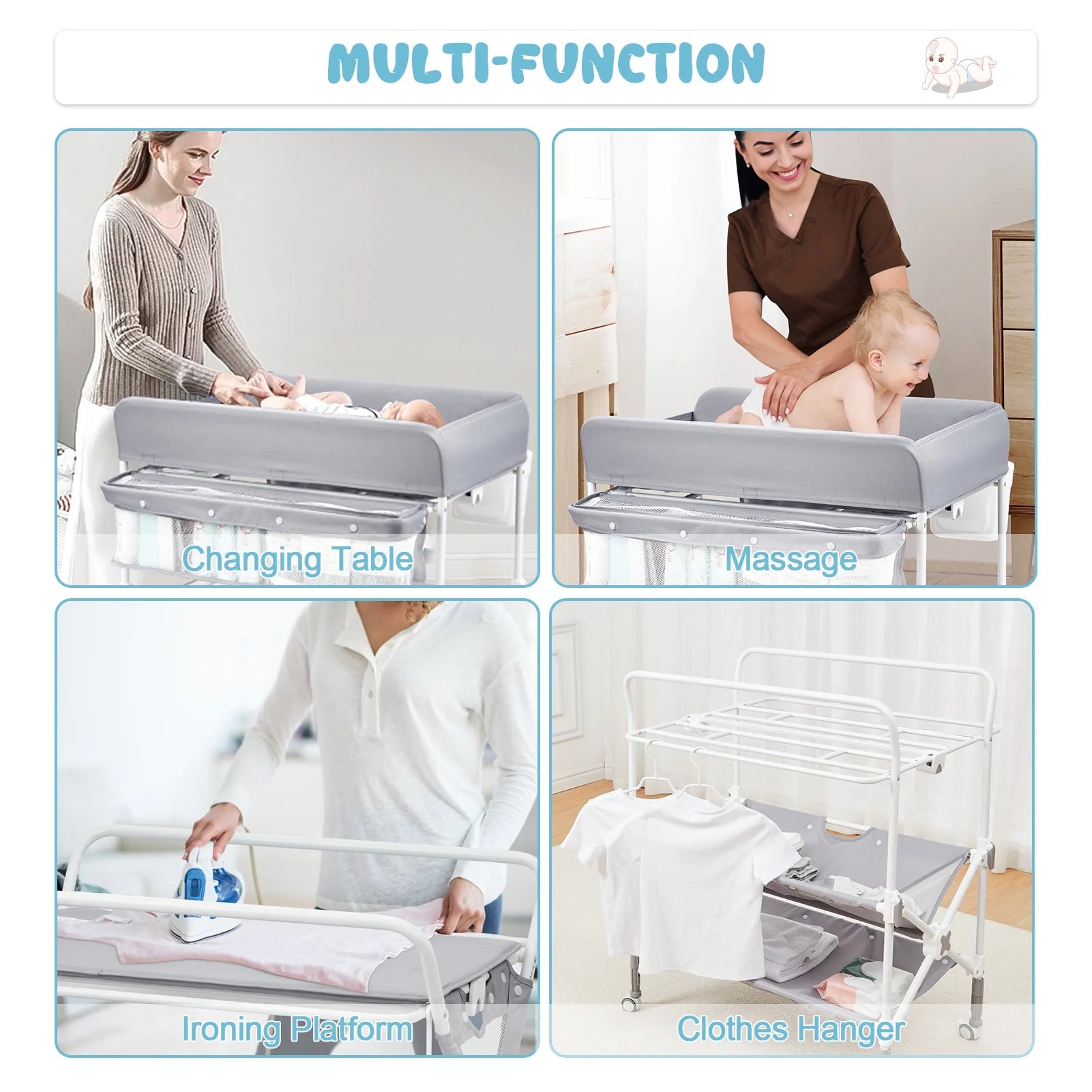 Mobile Baby Changing Station with 2-Tier Storage