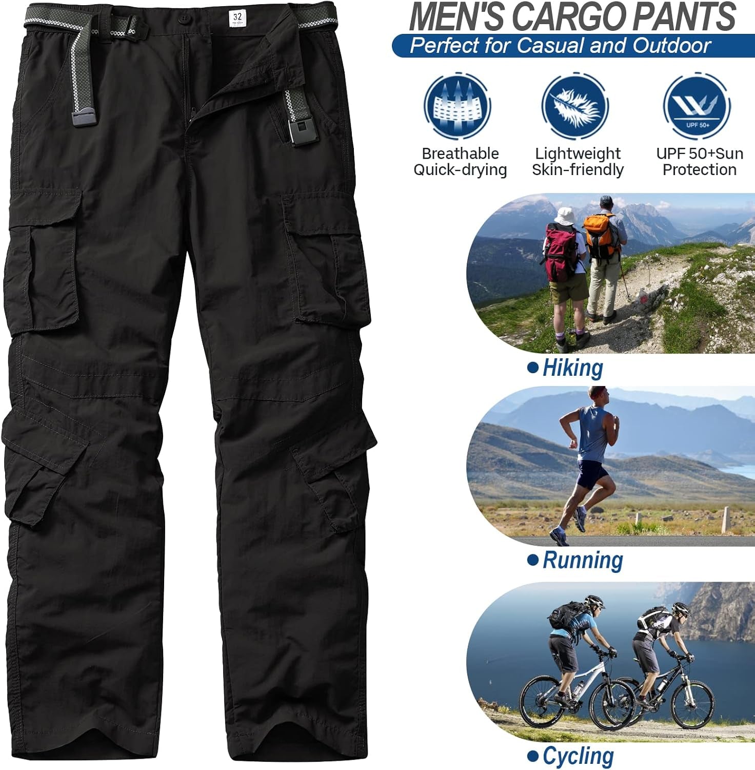 Men's Lightweight Hiking Cargo Pants: Quick-Drying, 8 Pockets, Perfect for Outdoors