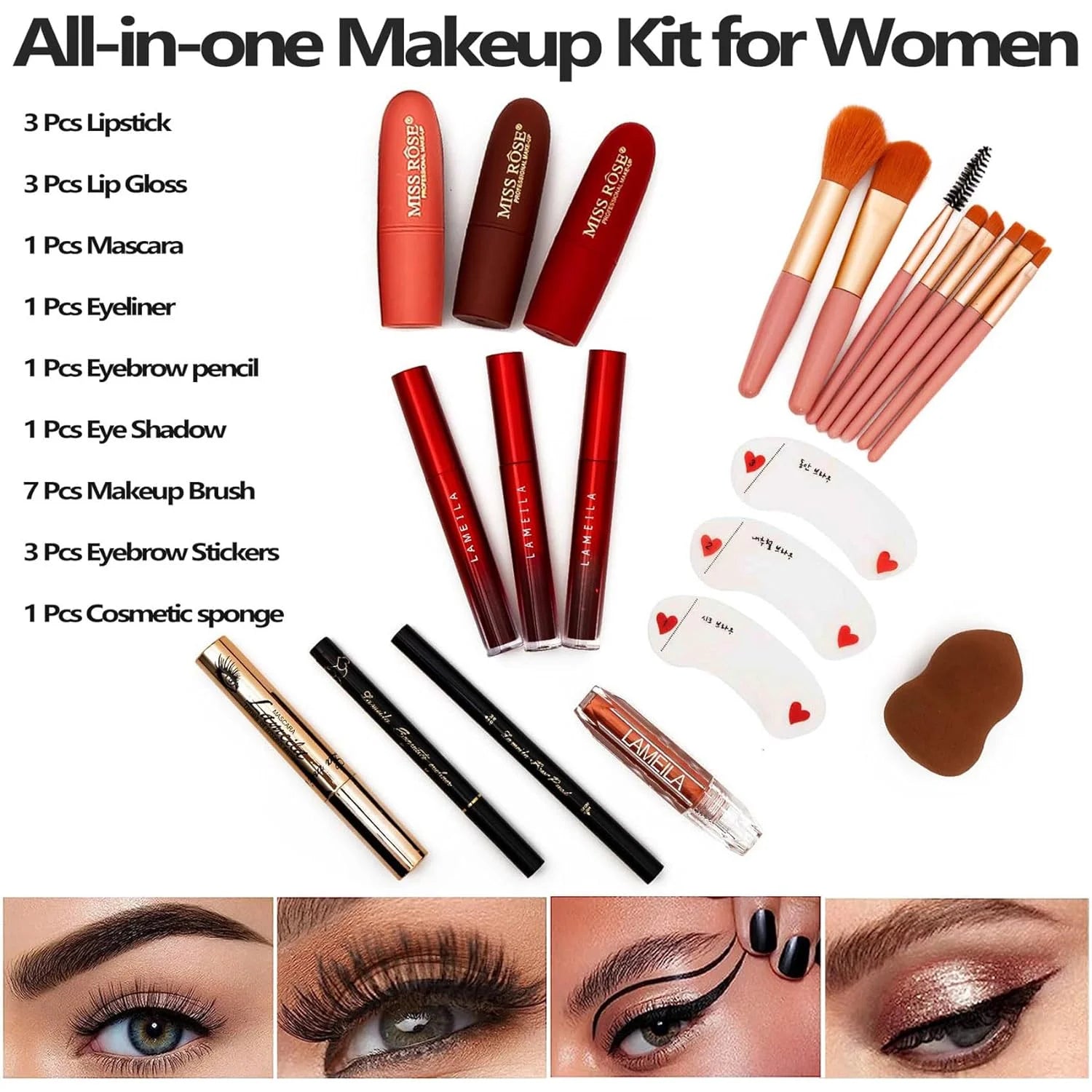 Professional Makeup Kit: 190 Colors, Full Face Set