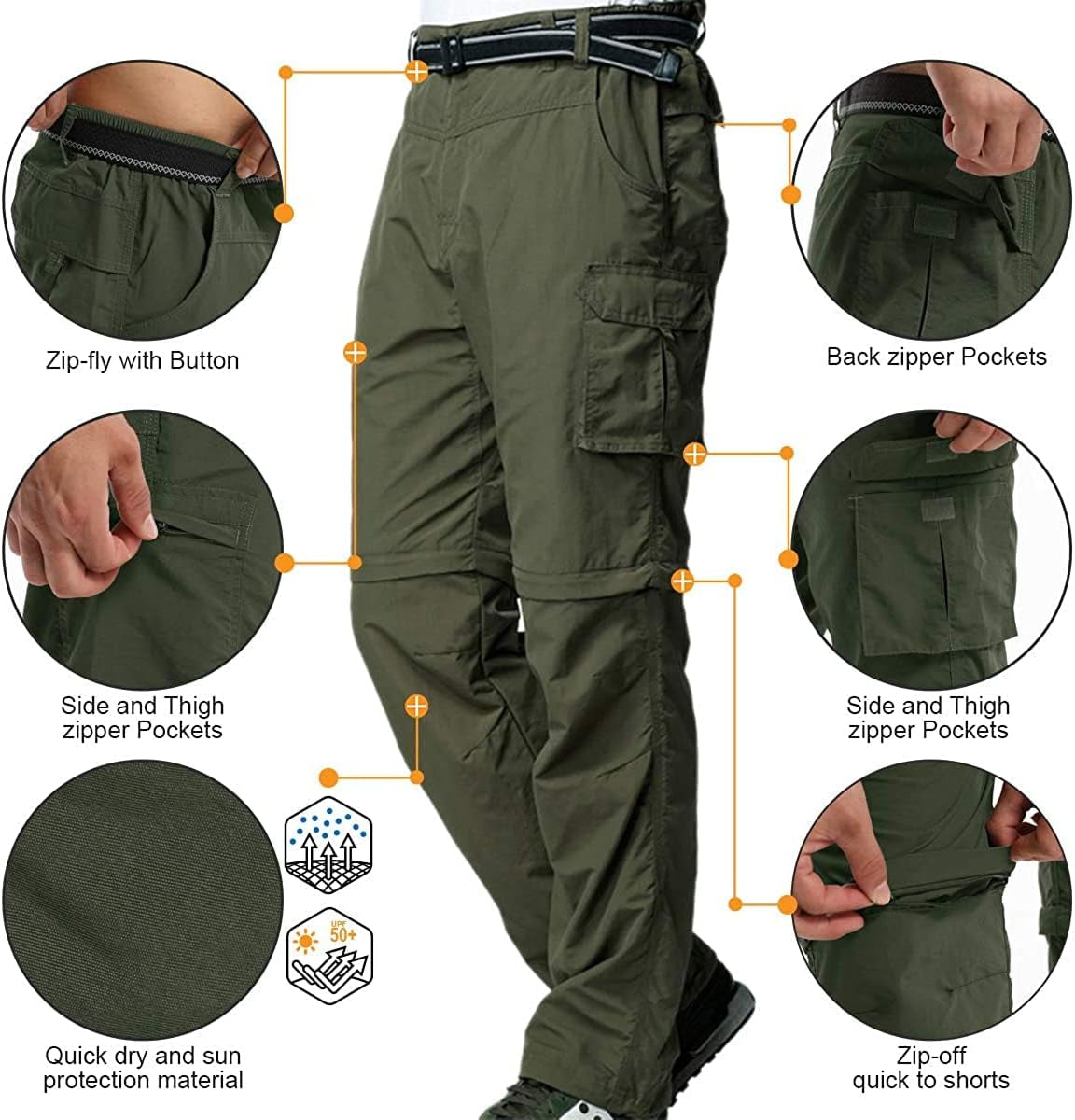 Men's Convertible Hiking Pants: Zip-Off Legs, Cargo Pockets, Lightweight & Quick-Drying